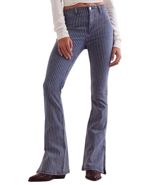 Free People Blue Level Up Stripe Side Slit Bootcut Jeans