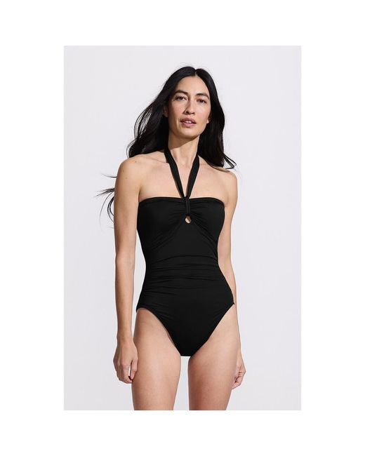 Lands' End Black Slender Suit Multi-Way Bandeau High Leg One Piece Swimsuit