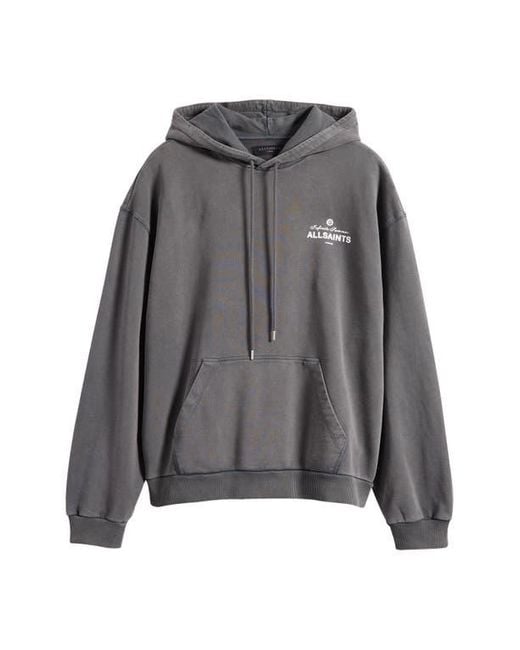 AllSaints Gray Soleil Oth Cotton Graphic Hoodie for men