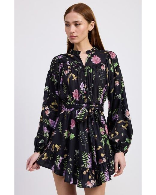En Saison Black Harper Metallic Floral Long Sleeve Minidress