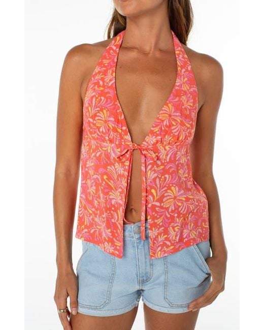 Roxy Red Fairweather Split Front Halter Top