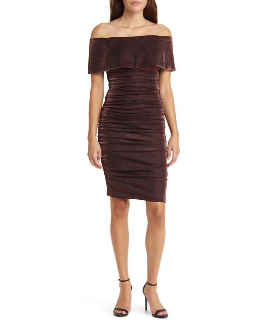 Vince Camuto Red Metallic Off The Shoulder Cocktail Dress