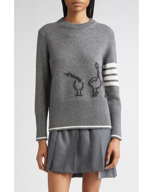 Thom Browne Gray Geese Intarsia Boxy Virgin Wool Crewneck Sweater