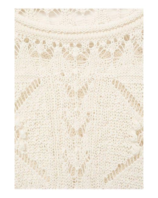 Mango White Openwork Sweater