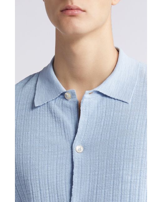 NN07 Blue Nolan 6577 Knit Short Sleeve Button-up Shirt for men