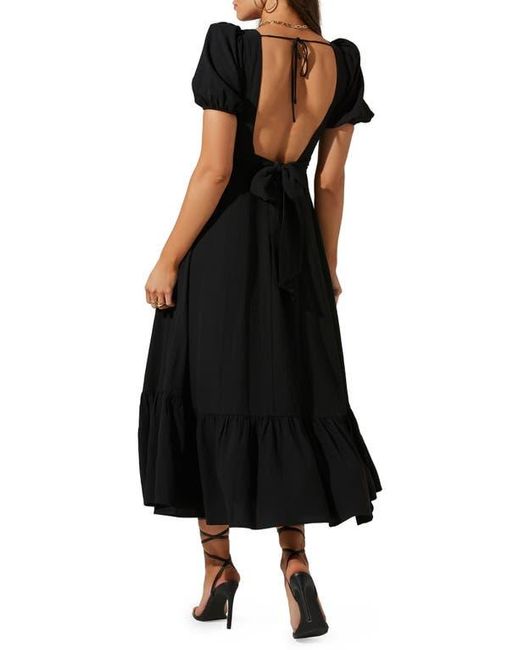 Astr Black Tie Back Puff Sleeve Midi Dress