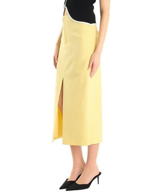 Endless Rose Yellow Front Slit Linen Blend Midi Skirt