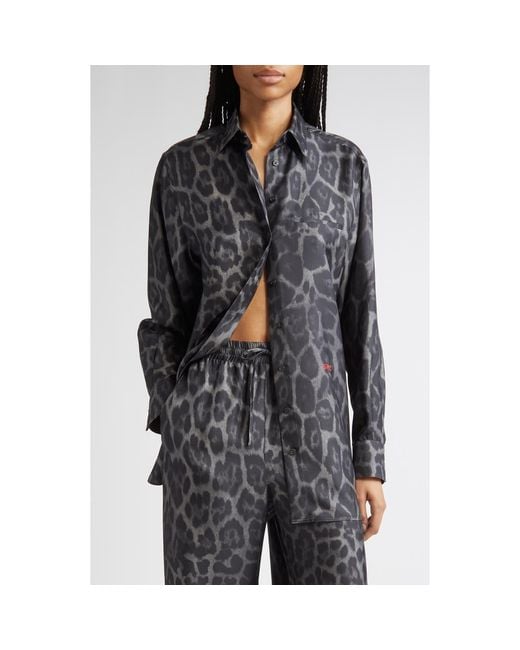 Stella McCartney Black Leopard Print Silk Button-Up Shirt