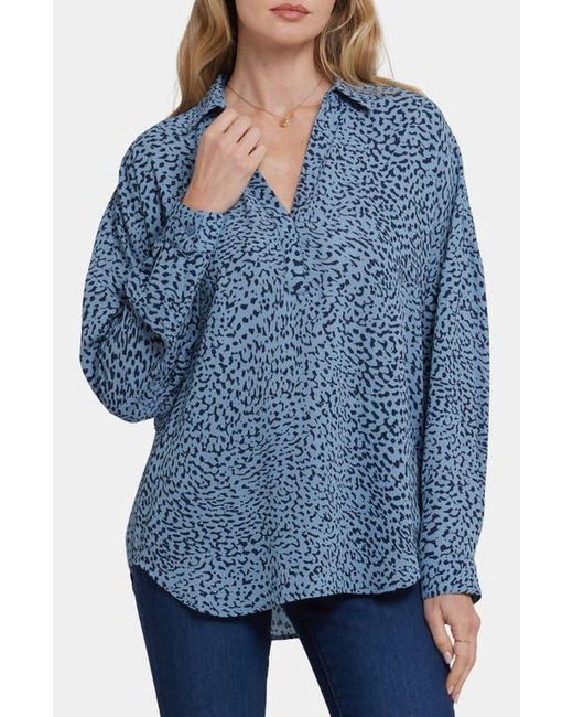 NYDJ Blue Becky Recycled Polyester Georgette Blouse
