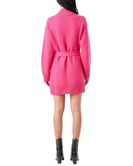Grey Lab Pink Tie Belt Long Sleeve Sweater Minidress
