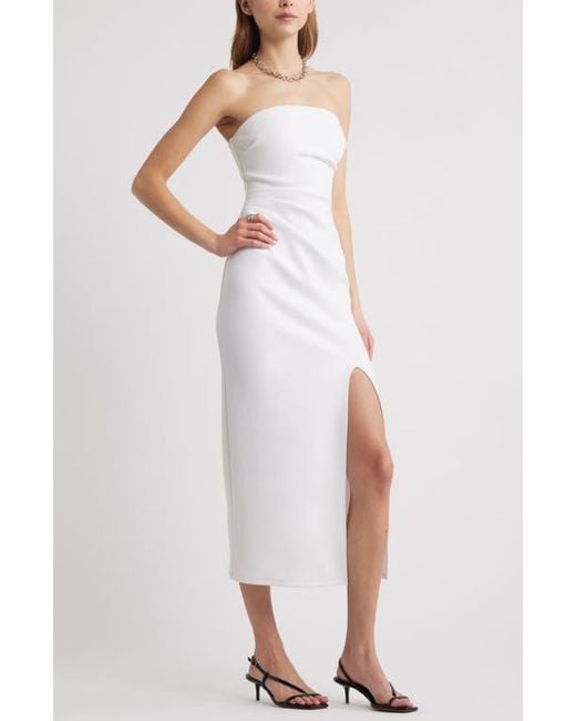 Open Edit White Ruched Strapless Maxi Dress