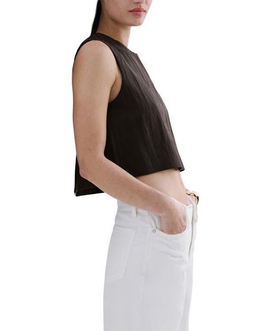 Mango Black Boxy Crop Back Button Top