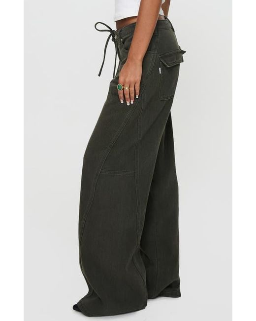 Princess Polly Black Bruiser Tie Waist Mid Rise Wide Leg Jeans