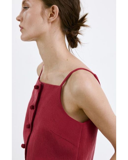 Mango Red Square Neck Button Front Top
