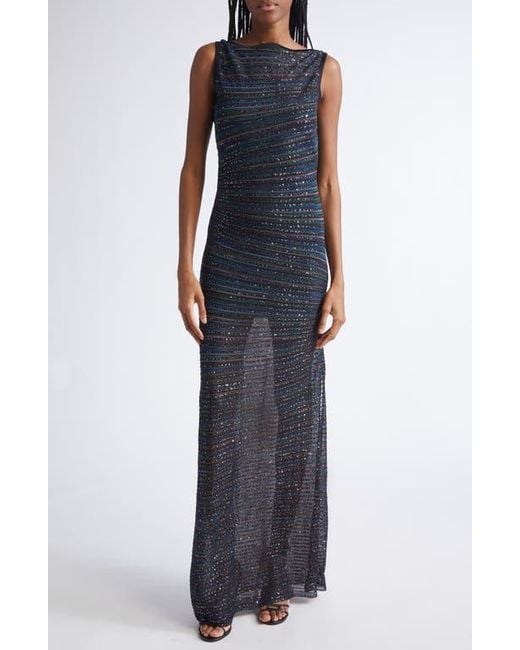 Missoni Blue Stripe Bateau Neck Metallic Knit Dress