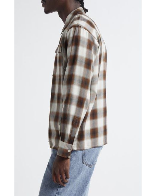 Second Layer Brown Check Relaxed Fit Zip-Up Shirt for men
