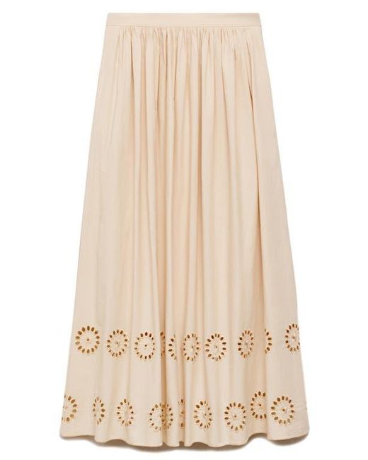 Mango Natural Eyelet Embroidered Cotton Midi Skirt