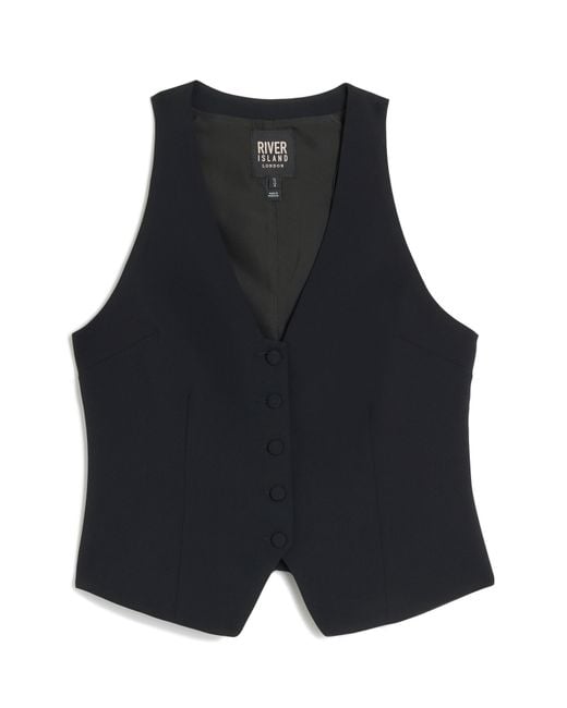 River Island Button-up Vest in Blue | Lyst