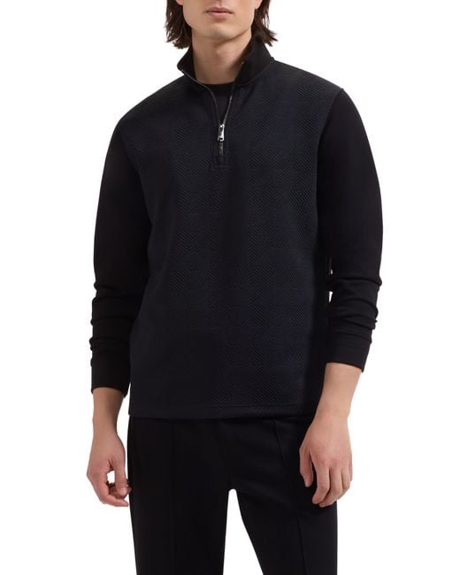 Bugatchi Black Soft Touch Quarter Zip Sweatshirt for men