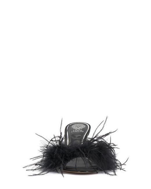Vince Camuto Black Paelly Faux Feather Slide Sandal