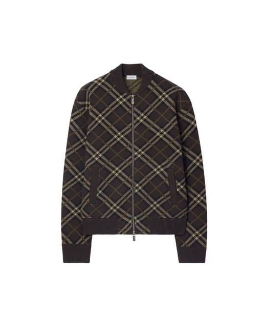 Burberry Black Check Wool Cashmere Bomber Jacket for men