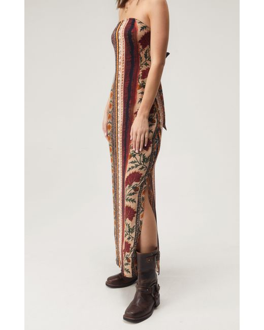 Nasty Gal Brown Mixed Stripe Strapless Tie Back Maxi Dress