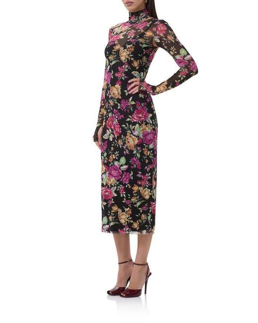 AFRM Multicolor Shailene Turtleneck Long Sleeve Mesh Midi Dress