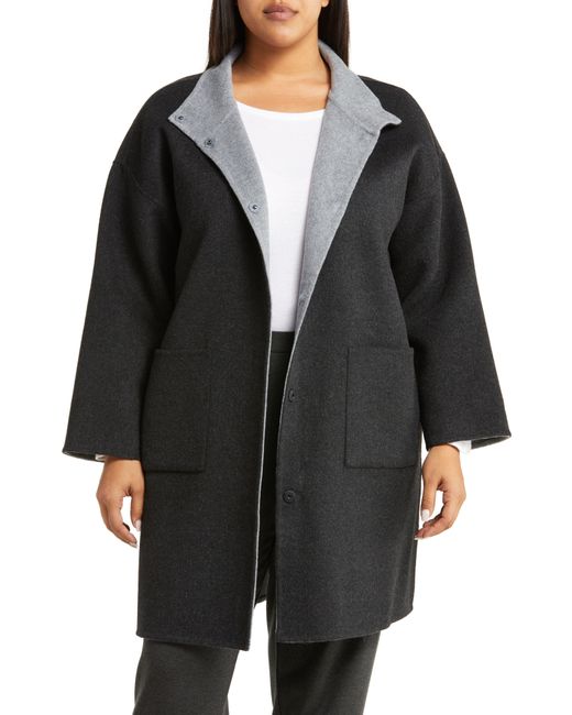 Eileen Fisher Black Reversible Wool & Cashmere Coat