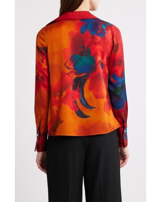 Tahari Red The Ciaran Abstract Print Stretch Silk Top