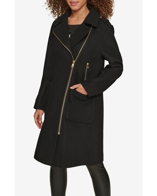 Karl Lagerfeld Black Long Wool Blend Moto Jacket