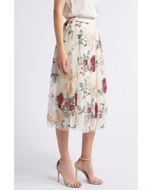 NIKKI LUND Natural Virginia Floral Midi Skirt