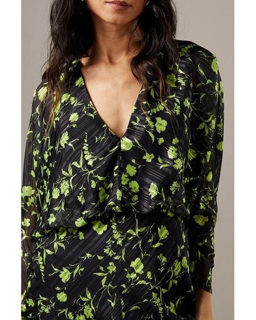 Warehouse Green Shadow Stripe Batwing Midi Dress
