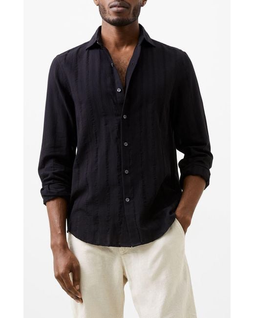 French Connection Black Tonal Stripe Button-up Shirt for men