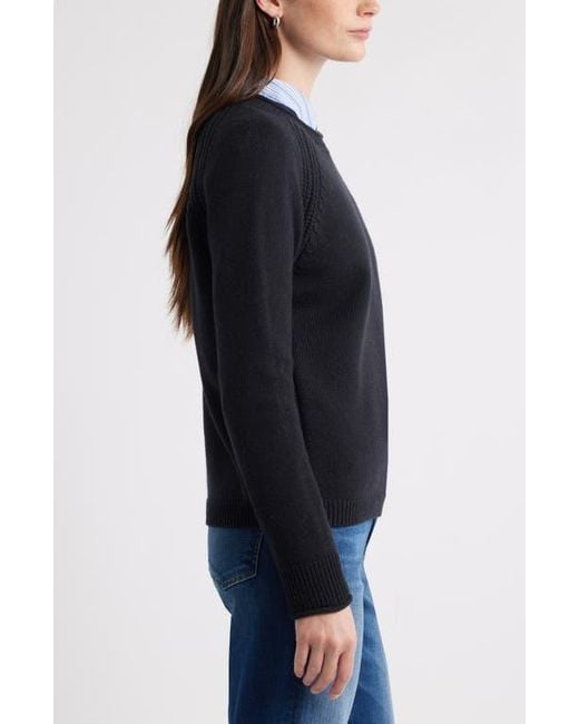 Caslon Black Raglan Sleeve Roll Neck Wool & Cotton Sweater