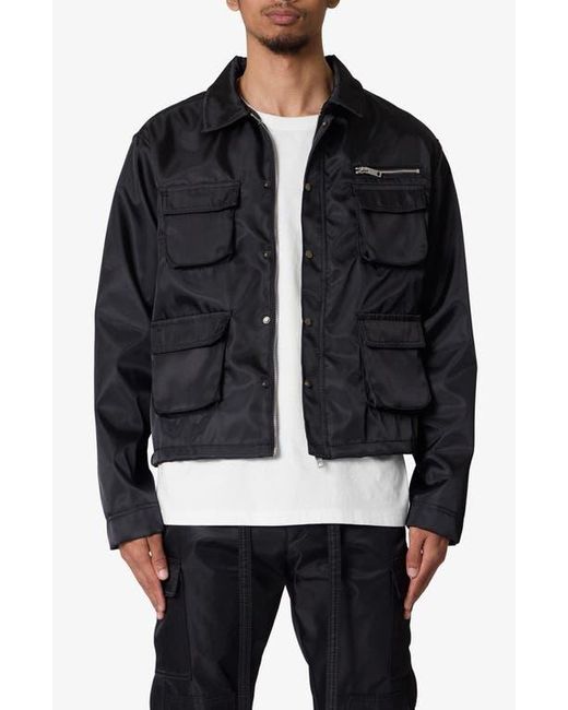 MNML Black Snap Cargo Work Jacket for men