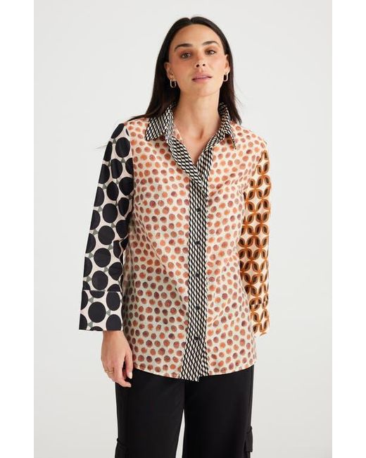 Brave+True Multicolor Lucy Print Colorblock Button-Up Shirt