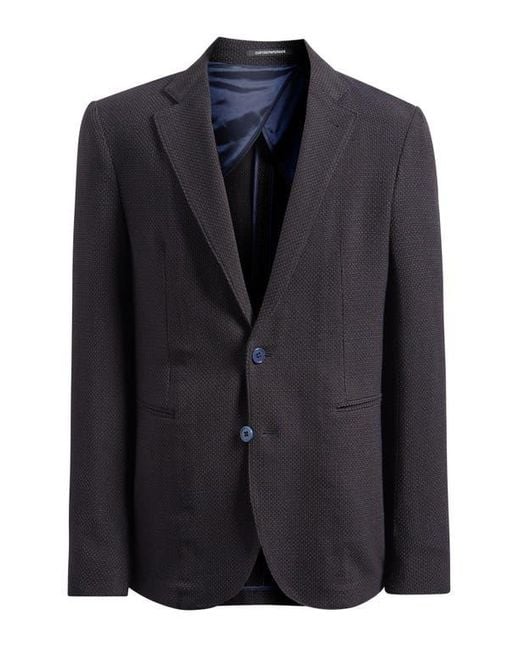 Emporio Armani Blue Textured Stretch Wool Sport Coat for men