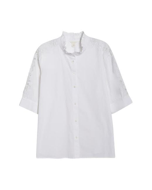 Caslon White Ruffle Lace Appliqué Cotton Top