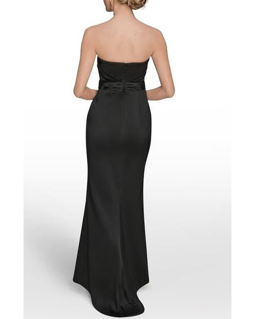 Donna Karan Black Asymmetric Strapless Satin Gown