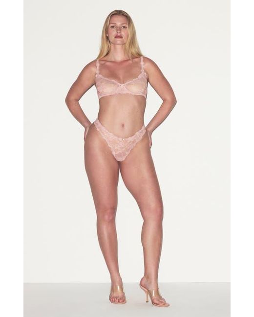 Skims Pink Stretch Lace Dipped Thong