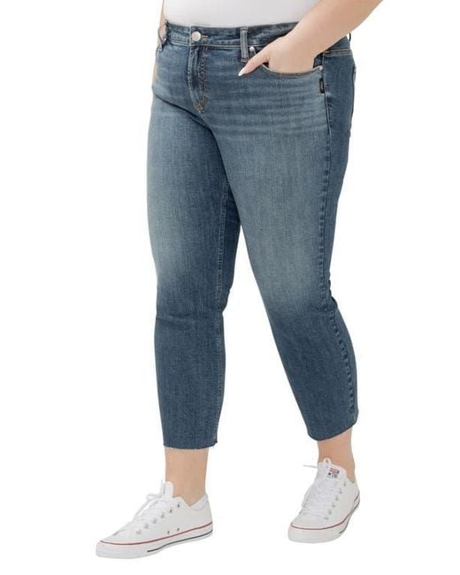 Silver Jeans Co. Blue Elyse Curvy Raw Hem Capri Jeans