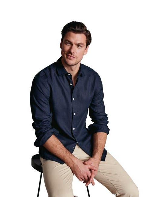 Charles Tyrwhitt Plain Pure Linen Shirt in Blue for Men | Lyst
