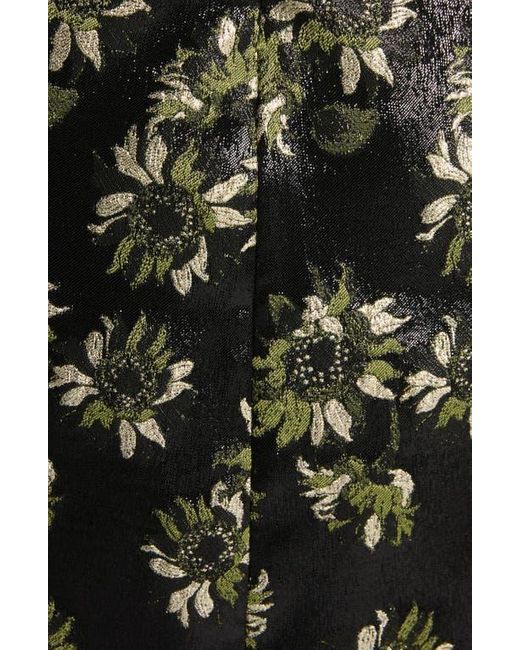 Alexander McQueen Green Puff Sleeve Sunflower Jacquard Shift Dress