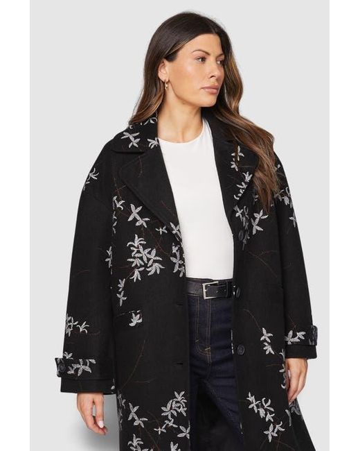 Wallis Black Floral Three Button Collared Coat