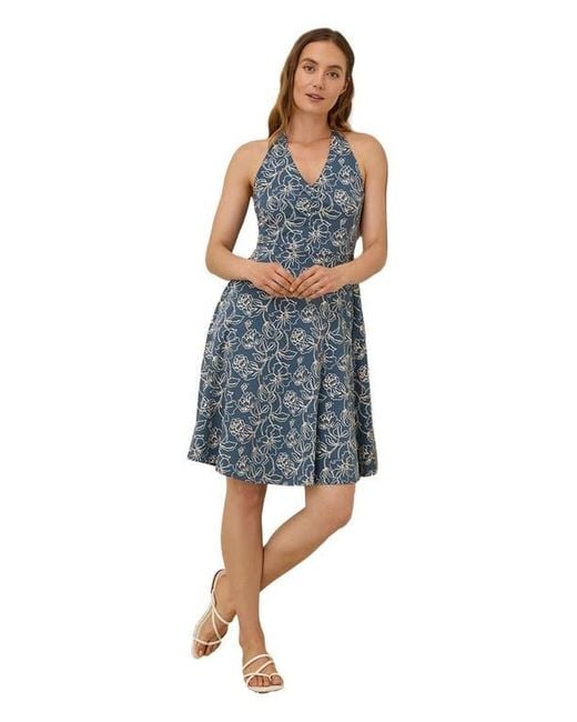 pact halter dress Organic Cotton Fit & Flare Gathered in Blue pst discounts apply