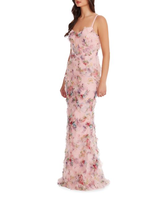 Dress the Population Red Giovanna Floral Ruffle Mermaid Gown