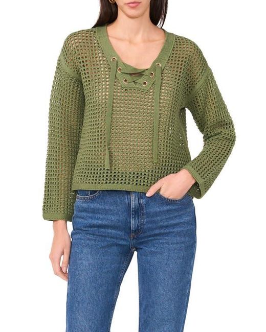 Two By Vince Camuto Green Open Stitch Lace-Up Top