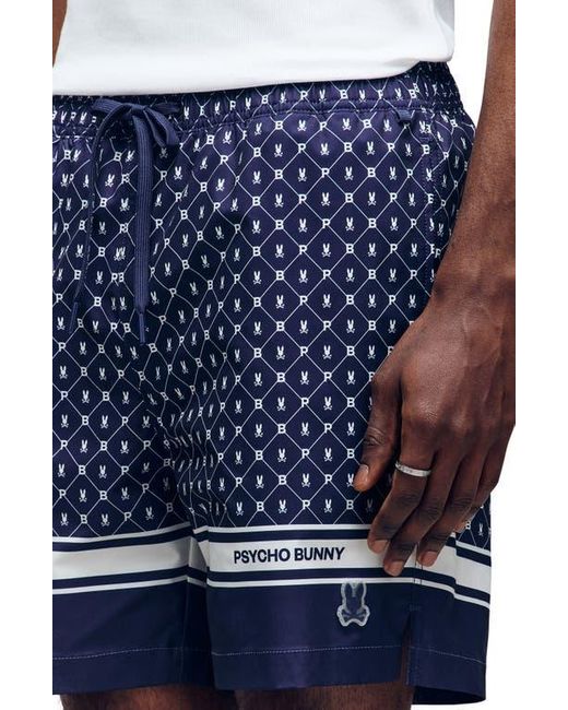 Psycho Bunny Blue Hunter Bunny Print Swim Trunks for men