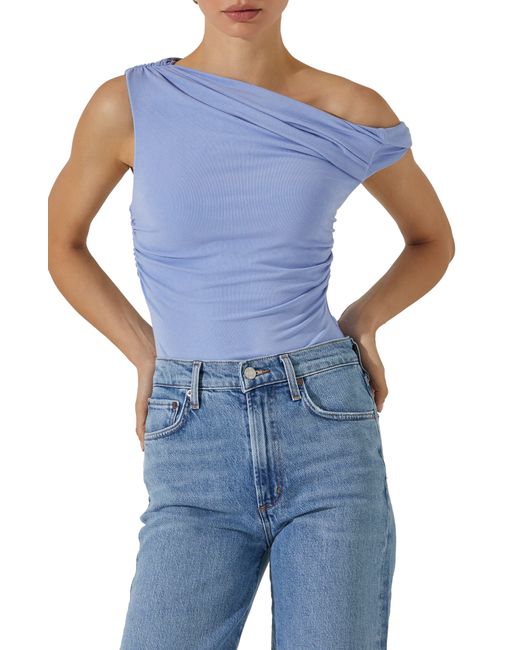 Astr Blue Fiora One-shoulder Bodysuit