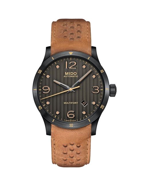 MIDO Black Multifort Automatic Leather Strap Watch, 42Mm